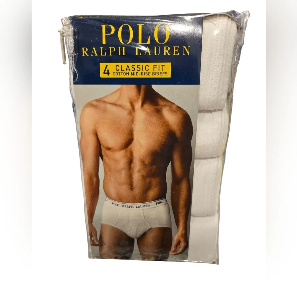 POLO RALPH LAUREN SET OF 4 CLASSIC FIT COTTON MID-RISE BRIEFS.SIZE X-LARGE WHITE